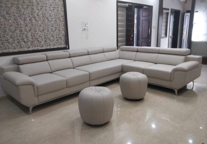 Grey corner sofa set in a living room