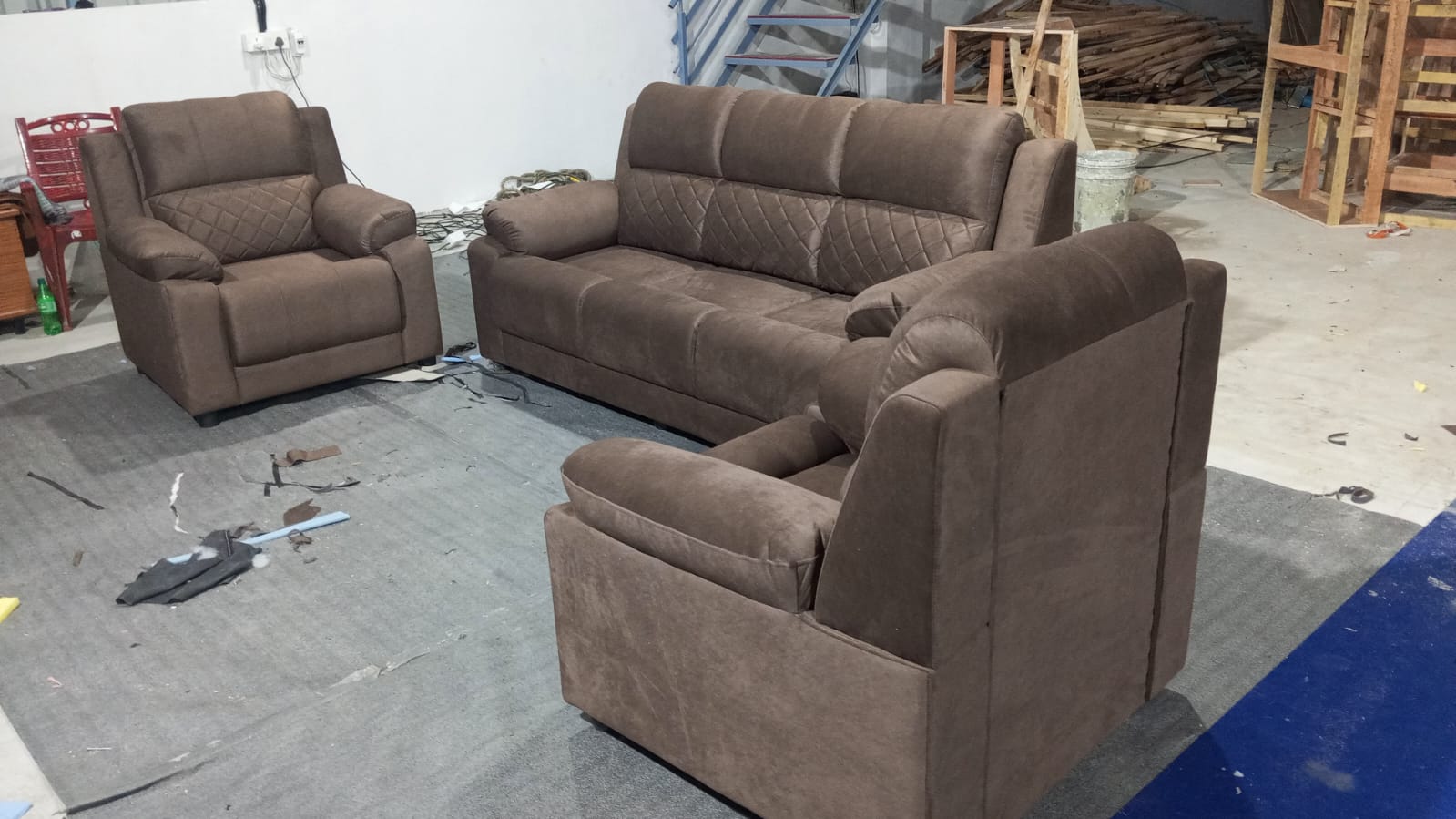 Brown reclining sofa set of three