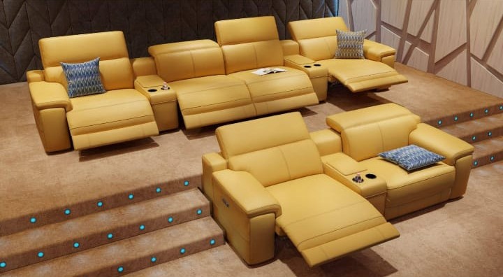 Yellow home theatre style reclining sofa