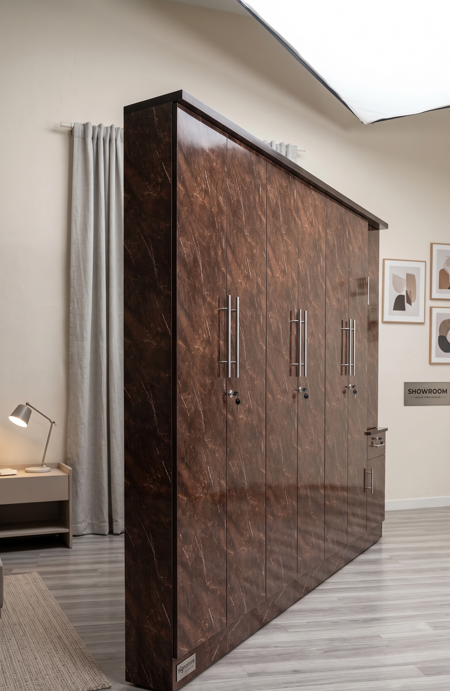 Large wardrobe with dark marble-effect finish